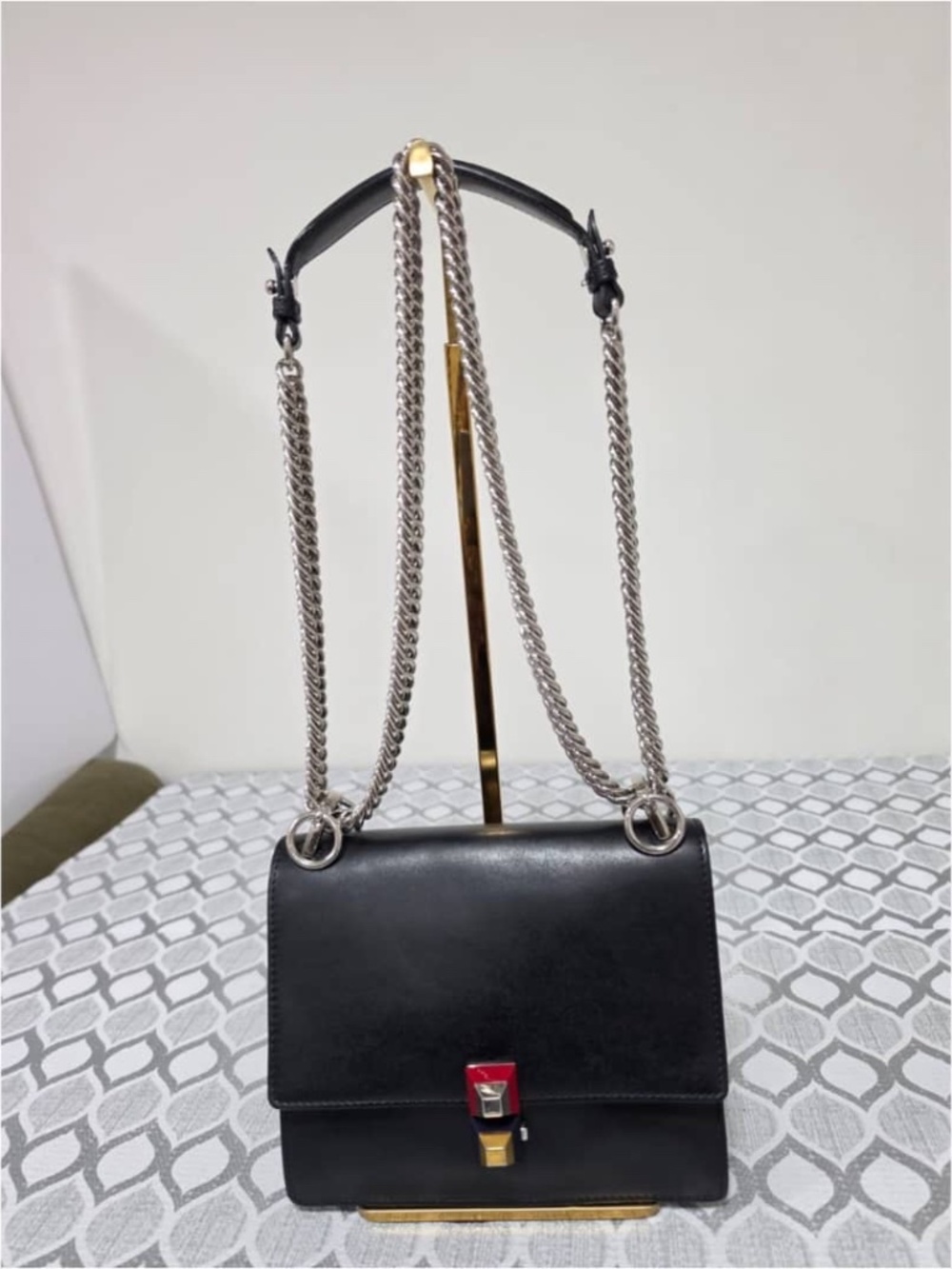 Authentic Fendi Signature Kan I Small Shoulder Bag Black